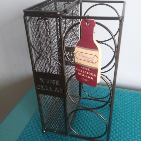 NWT ~ Metal Wine Rack with Cork Storage